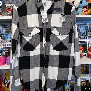 NWT Forever 21 destroyed/distressed white black plaid buffalo check flannel